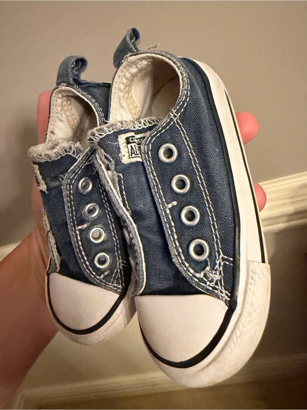 Converse Chuck Taylor All Star Blue Denim Slip On Hook Loop Infant Sneakers 6